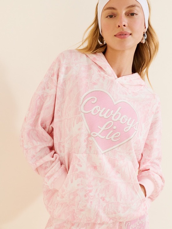 Boys Lie Tops - Boys Lie x Nuuly Not My First Rodeo COWBOYS LIE pink Waffle knit Hoodie EUC